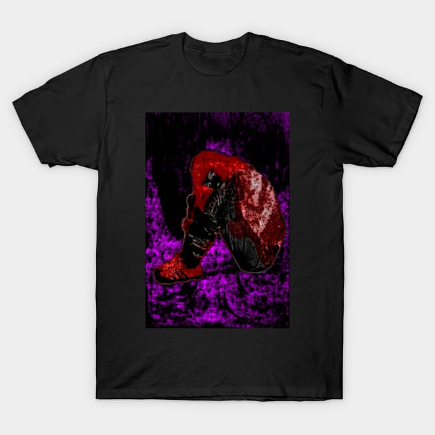 Girl sitting on the floor clasping hands around knees. Weird, dark, beautiful. T-Shirt by 234TeeUser234